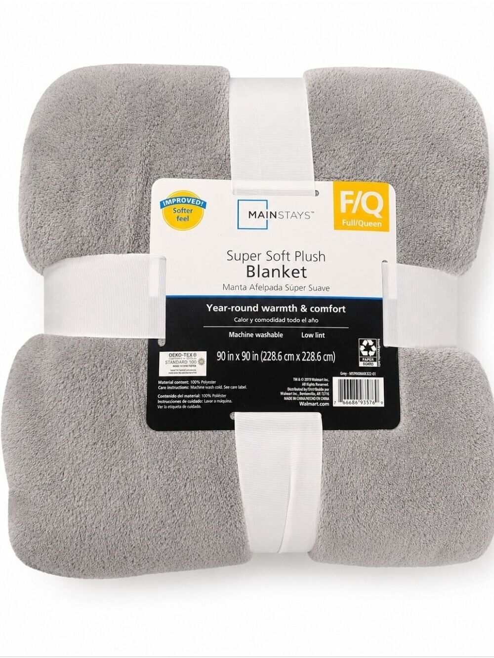 Mainstays Super Soft Plush Blanket Full/Queen Gray 90x90 New